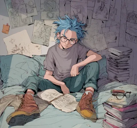 漫画人物画法练习作品，展示角色侧面轮廓与头发分层